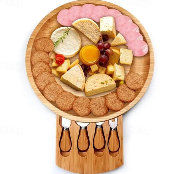 Bamboo cheese board set bamboo cheese knife cheese board drawer cheese board cheese board cutting board round cutting board
