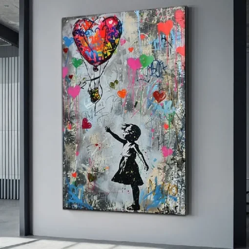 Banksy Girl Graffiti oil painting hand painted pop art painting Famous Canvas Banksy Girl Artwork painting Banksy Balloon Canvas painting wall Decoration artwork painting