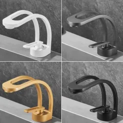 Basin Sink Mixer Taps, Deck Mounted Bathroom Sink Faucet, Brass Sinlge Handle with Hot and Cold Hose, One Hole Vessel Water Tap Chrome Black White Grey
