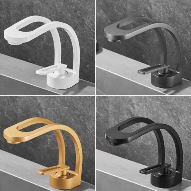 Basin Sink Mixer Taps, Deck Mounted Bathroom Sink Faucet, Brass Sinlge Handle with Hot and Cold Hose, One Hole Vessel Water Tap Chrome Black White Grey