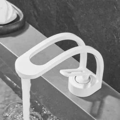 Basin Sink Mixer Taps, Deck Mounted Bathroom Sink Faucet, Brass Sinlge Handle with Hot and Cold Hose, One Hole Vessel Water Tap Chrome Black White Grey