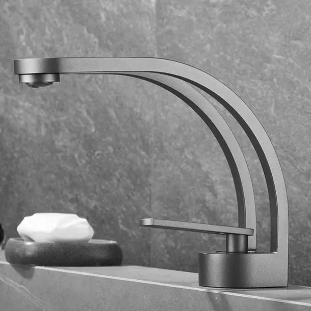 Basin Sink Mixer Taps, Deck Mounted Bathroom Sink Faucet, Brass Sinlge Handle with Hot and Cold Hose, One Hole Vessel Water Tap Chrome Black White Grey