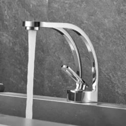 Basin Sink Mixer Taps, Deck Mounted Bathroom Sink Faucet, Brass Sinlge Handle with Hot and Cold Hose, One Hole Vessel Water Tap Chrome Black White Grey