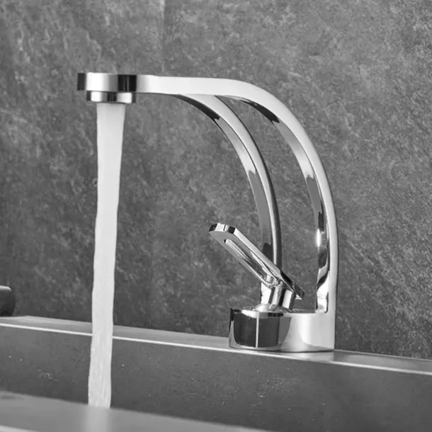 Basin Sink Mixer Taps, Deck Mounted Bathroom Sink Faucet, Brass Sinlge Handle with Hot and Cold Hose, One Hole Vessel Water Tap Chrome Black White Grey