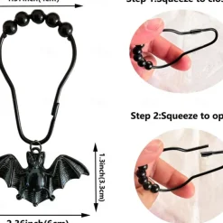 Bat Shower Curtain Hooks for Halloween Theme Decoration Bathroom Shower Rods, Rustproof Stainless Steel Shower Curtain Rings for Halloween Party Gothic Haunted House Decor 1pc
