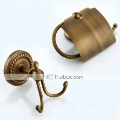 Bath Accessory Set Include Toilet Paper Holder and Robe Hook Antique Brass Wall Mounted 2 pcs