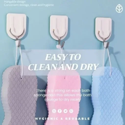 Bath Body Shower Sponge Scrub with Self-adhesive Hook Spa Scrub Exfoliator Dead Skin Remover for Adults Children Elasticity Reusable Shower Brush Skin Cleaner