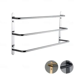 Bath Towel Bars Wall 45/60cm, 3-Tier Mounted Towel RackStainless Steel Towel Bar Storage Shelf for Bathroom Towel Holder Towel Rail Towel Hanger