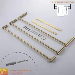 Bath Towel Bars Wall 45/60cm, 3-Tier Mounted Towel RackStainless Steel Towel Bar Storage Shelf for Bathroom Towel Holder Towel Rail Towel Hanger