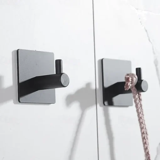 Bathroom Accessories Set Stainless Steel Include Multifunction Paper Holder and Robe Hooks 4pcs Punched-free Matte Black and Brushed Silvery with 3M Strong Viscosity Adhesive