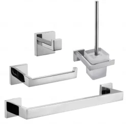 Bathroom Accessory Set 4 Piece Stainless Steel,Wall Mounted Towel Bar,Toilet Paper Holder,Toilet Brush Holder and Robe Hook,Bathroom Hardware Set(Black/Golden/Chrome/Brushed Nickel)