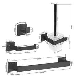 Bathroom Accessory Set 4 Piece Stainless Steel,Wall Mounted Towel Bar,Toilet Paper Holder,Toilet Brush Holder and Robe Hook,Bathroom Hardware Set(Black/Golden/Chrome/Brushed Nickel)