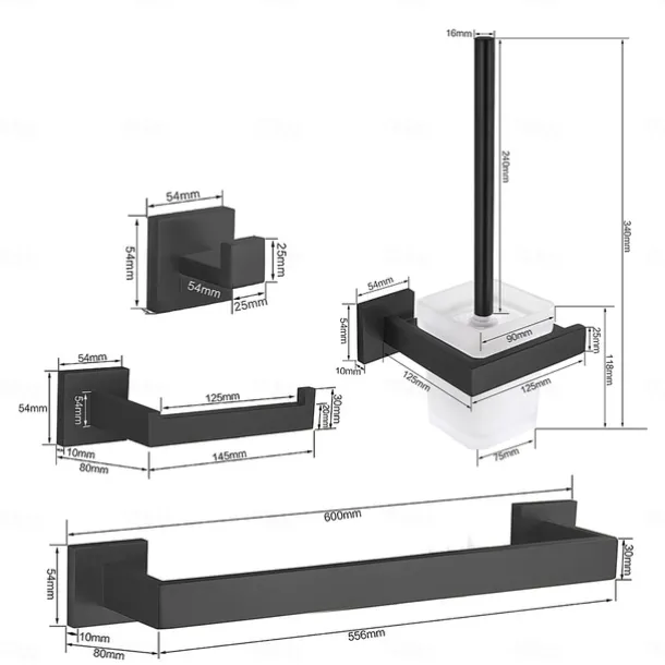Bathroom Accessory Set 4 Piece Stainless Steel,Wall Mounted Towel Bar,Toilet Paper Holder,Toilet Brush Holder and Robe Hook,Bathroom Hardware Set(Black/Golden/Chrome/Brushed Nickel)