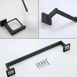 Bathroom Accessory Set 4 Piece Stainless Steel,Wall Mounted Towel Bar,Toilet Paper Holder,Toilet Brush Holder and Robe Hook,Bathroom Hardware Set(Black/Golden/Chrome/Brushed Nickel)