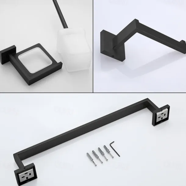 Bathroom Accessory Set 4 Piece Stainless Steel,Wall Mounted Towel Bar,Toilet Paper Holder,Toilet Brush Holder and Robe Hook,Bathroom Hardware Set(Black/Golden/Chrome/Brushed Nickel)