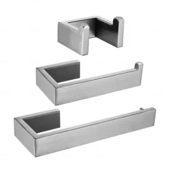 Bathroom Accessory Set 3 Piece Stainless Steel,Wall Mounted Towel Bar,Toilet Paper Holder and Robe Hook,Bathroom Hardware Set(Black/Brushed Nickel)