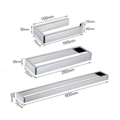 Bathroom Accessory Set 304 Stainless Steel 3-Piece Towel Rack, Towel Ring, Toilet Paper Rack,Bright Silvery