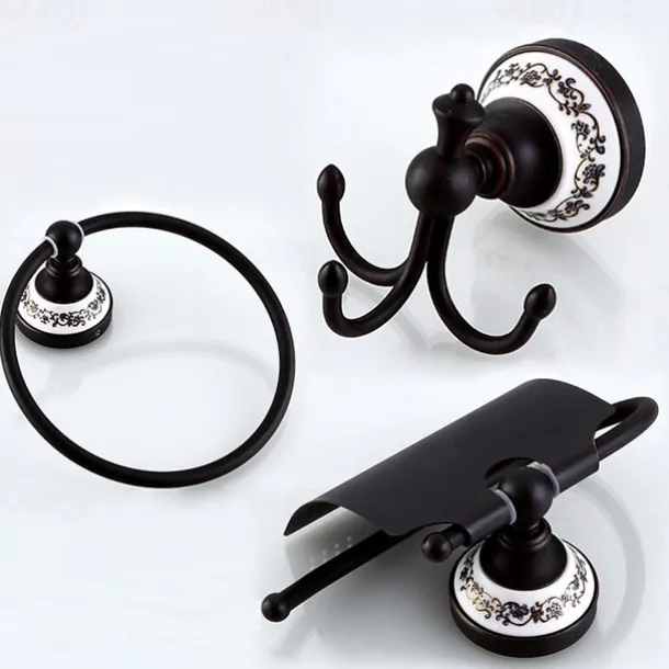 Bathroom Accessory Set Antique Brass 3pcs Include Toilet Paper Holders Robe Hook and Tower Ring Oil-rubbed Bronze