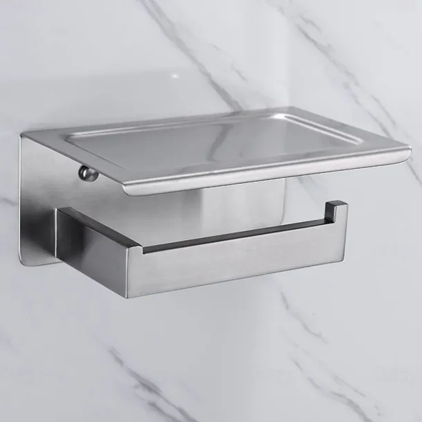 Bathroom Accessory Set Brushed Stainless Steel Include Robe Hook, Towel Bar, Toilet Paper Holder with Mobile Phone Storage Shelf, Towel Holder and Roll Paper Shelf 1or3pcs