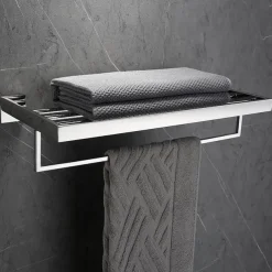 Bathroom Accessory Set Include Toilet Paper Holder/Bathroom Shelf and 2 Robe Hooks Multifunction Stainless Steel Silvery 4pcs