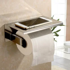 Bathroom Accessory Set Include Toilet Paper Holder/Bathroom Shelf and 2 Robe Hooks Multifunction Stainless Steel Silvery 4pcs
