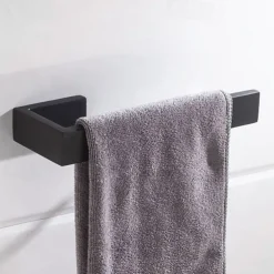 Bathroom Accessory Set Include Towel Bar / Toilet Paper Holder and Robe Hook New Design Stainless Steel Material Wall Mounted Matte Black 4pcs