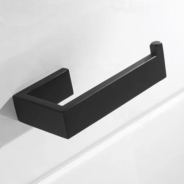 Bathroom Accessory Set Include Towel Bar / Toilet Paper Holder and Robe Hook New Design Stainless Steel Material Wall Mounted Matte Black 4pcs