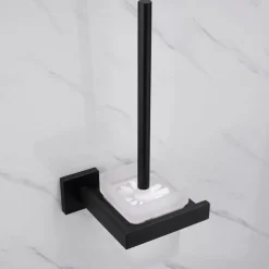 Bathroom Accessory Set Matte Black Contain with Tower Rack/Toilet Paper Holder/Robe Hook/Toilet Brush Holder Stainless Steel Wall Mounted 4PCS Painted Finish