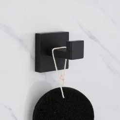 Bathroom Accessory Set Matte Black Contain with Tower Rack/Toilet Paper Holder/Robe Hook/Toilet Brush Holder Stainless Steel Wall Mounted 4PCS Painted Finish