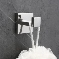 Bathroom Accessory Set New Design Metal Material Bathroom Single Rod Toilet Paper Holde and Robe Hooks Wall Mounted Silvery 3pc