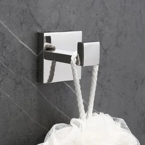 Bathroom Accessory Set New Design Metal Material Bathroom Single Rod Toilet Paper Holde and Robe Hooks Wall Mounted Silvery 3pc