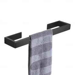 Bathroom Accessory Set, Self-adhesive Matte Black Stainless Steel Hardware Include Robe Hook, Towel Bar, Towel Holder, Toilet Paper Holder,for Home and Hotel