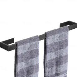 Bathroom Accessory Set, Self-adhesive Matte Black Stainless Steel Hardware Include Robe Hook, Towel Bar, Towel Holder, Toilet Paper Holder,for Home and Hotel