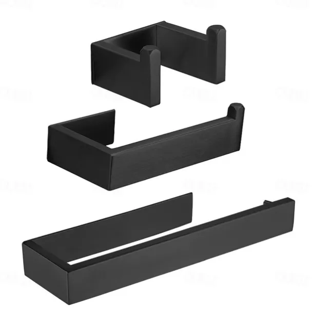 Bathroom Accessory Set, Self-adhesive Matte Black Stainless Steel Hardware Include Robe Hook, Towel Bar, Towel Holder, Toilet Paper Holder,for Home and Hotel
