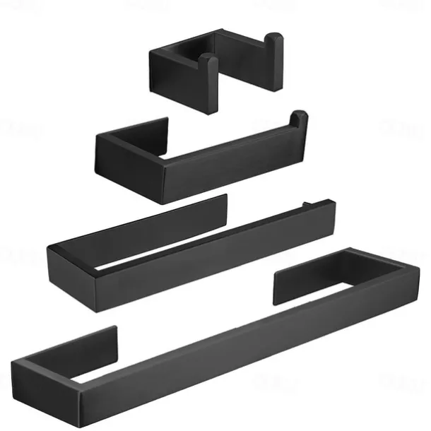 Bathroom Accessory Set, Self-adhesive Matte Black Stainless Steel Hardware Include Robe Hook, Towel Bar, Towel Holder, Toilet Paper Holder,for Home and Hotel