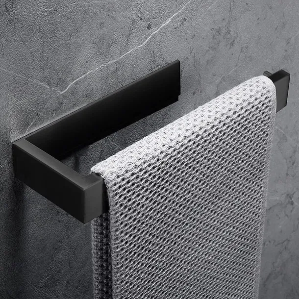 Bathroom Accessory Set, Self-adhesive Matte Black Stainless Steel Hardware Include Robe Hook, Towel Bar, Towel Holder, Toilet Paper Holder,for Home and Hotel