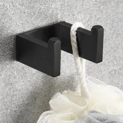Bathroom Accessory Set, Self-adhesive Matte Black Stainless Steel Hardware Include Robe Hook, Towel Bar, Towel Holder, Toilet Paper Holder,for Home and Hotel