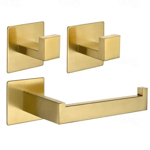 Bathroom Accessory Set Stainless Steel New Design Include Toilet Paper Holder and Robe Hooks Self-adhesive Wall Mounted 1 set