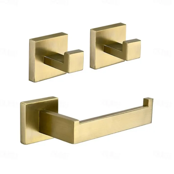 Bathroom Accessory Set Stainless Steel Include Single Towel Bar Toilet Paper Holder Robe Hook and Towel Shelf Wall Mounted Golden 1 or 3 or 4 pcs