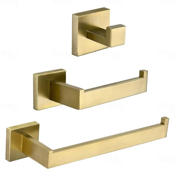 Bathroom Accessory Set Stainless Steel Include Single Towel Bar Toilet Paper Holder Robe Hook and Towel Shelf Wall Mounted Golden 1 or 3 or 4 pcs