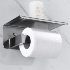 Bathroom Accessory Set Wall Mounted Brushed Stainless Steel Include Robe Hook Towel Bar Toilet Paper Holder with Mobile Phone Storage Shelf Towel Holder and Roll Paper Shelf 1or 3pcs