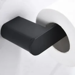 Bathroom Accessory Stainless Steel Include Robe Hook, Towel Bar, Towel Holder, Toilet Paper Holder with Shelf for Phone and Wash Supplies, Matte Black Bathroom