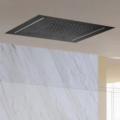 Bathroom Ceiling Mounted Shower Faucet, High Flow Stainless Steel 50 X 36 cm Rectangular Rain Shower Faucet, Concealed Pressure Balance Shower Head Complete with LED