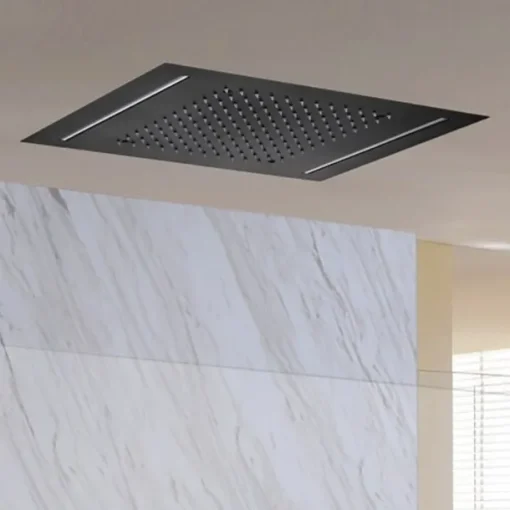 Bathroom Ceiling Mounted Shower Faucet, High Flow Stainless Steel 50 X 36 cm Rectangular Rain Shower Faucet, Concealed Pressure Balance Shower Head Complete with LED
