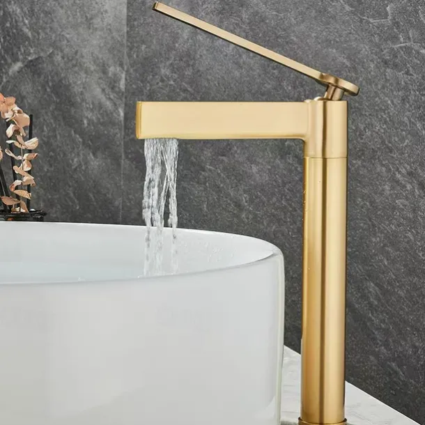 Bathroom Faucet Brass Brushed Gold Basin Faucet Mixer Tap Wash Basin Faucet Single Handle Hot Cold Lavotory Faucet
