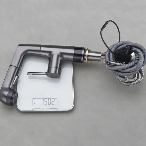 Bathroom Faucet LCD Digital Display Sink Mixer Basin Taps with Pull out Sprayer, Single Handle Liftable Spout Head 3 Mode, Brass Vessel Tap Washroom