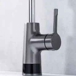 Bathroom Faucet LCD Digital Display Sink Mixer Basin Taps with Pull out Sprayer, Single Handle Liftable Spout Head 3 Mode, Brass Vessel Tap Washroom