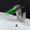 Bathroom Faucet LED Waterfall Spout 3 Color Changes with Temperature, Sink Mixer Mono Basin Taps, Single Handle One Hole Brass Washroom Vessel Tap Deck Mounted