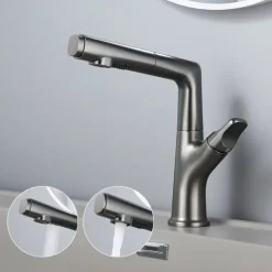 Bathroom Faucet Pull Out Basin Taps, Single Handle Vessel Taps with Cold and Hot Hose