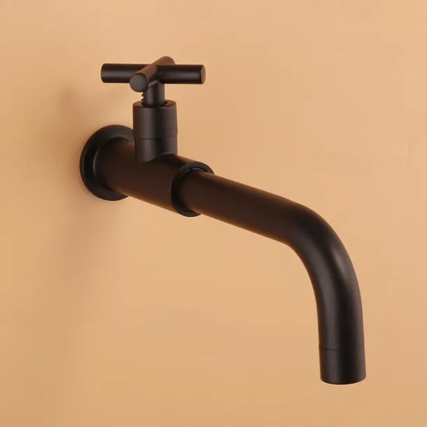 Bathroom Faucet Single Handle Matte Black Wall Installation One Hole Standard Spout Zinc Alloy Bathroom Faucet with Cold Water Only